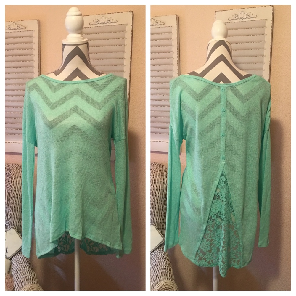 Super Cute Turquoise Sweater With Lace Detail